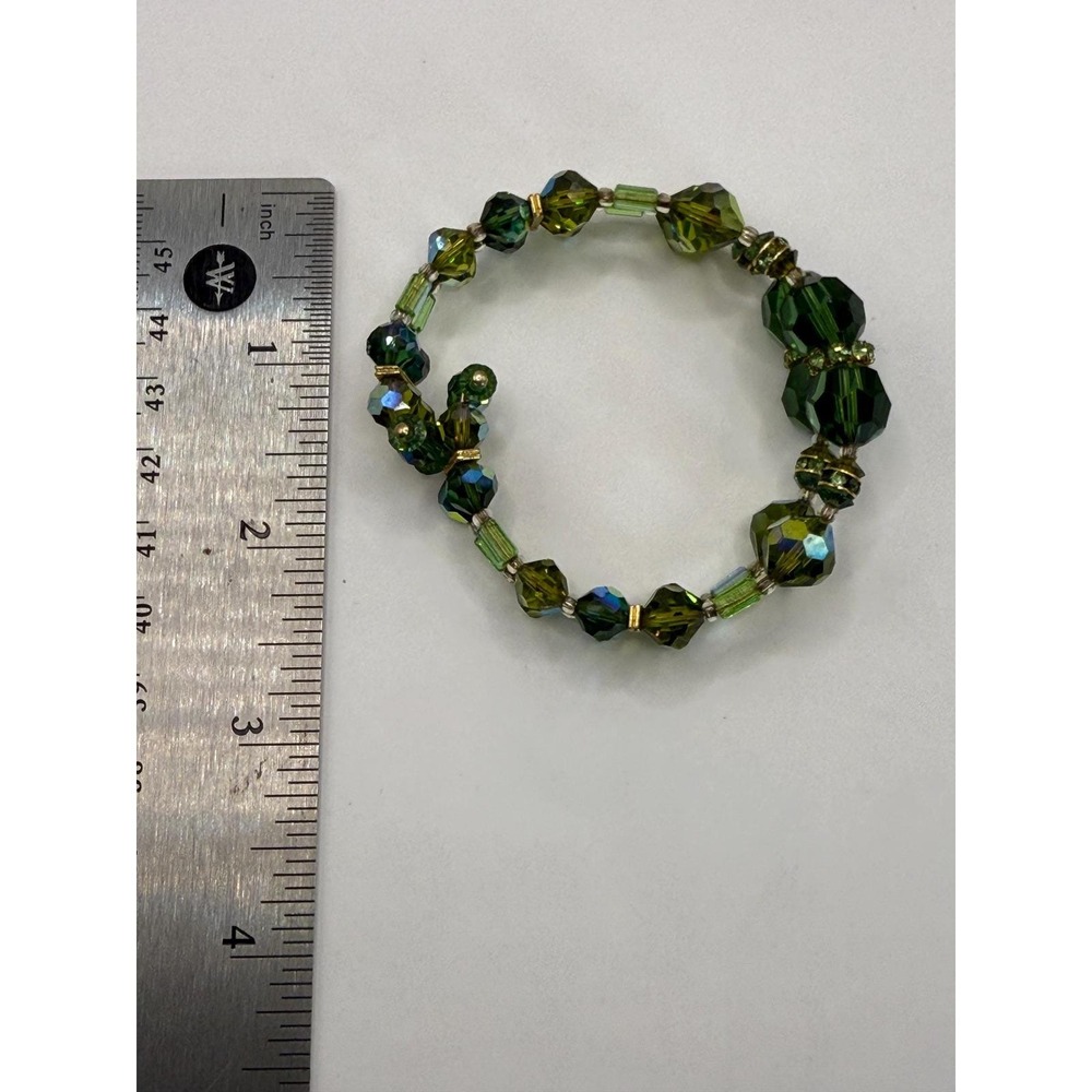Vintage Green Faceted Crystal Bead Wire Bracelet - Picture 3 of 3